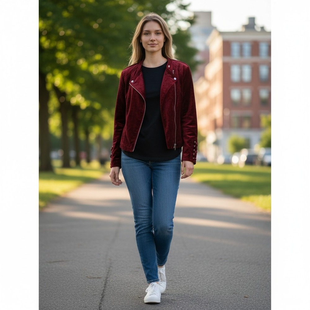 Torrid Women's Burgundy Velvet Lace-Up Moto Jacket Size‎ 2 Stretch Boho Romantic